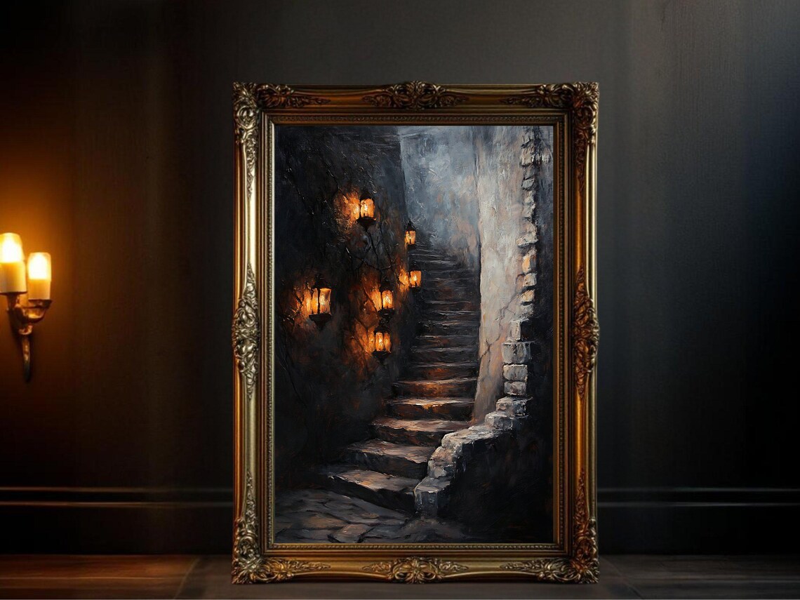 Mysterious Dark Staircase, Haunted House Decor Art Print