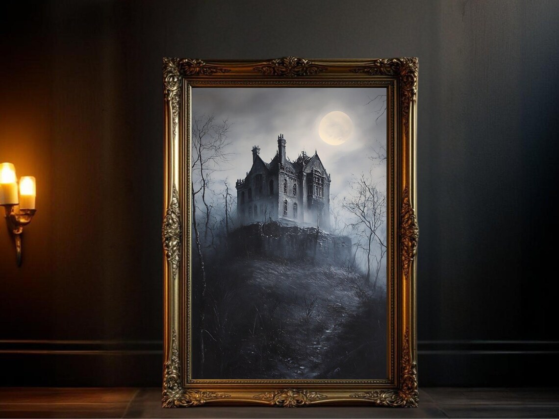 Haunted House - Gothic Halloween Night Scene Art Print