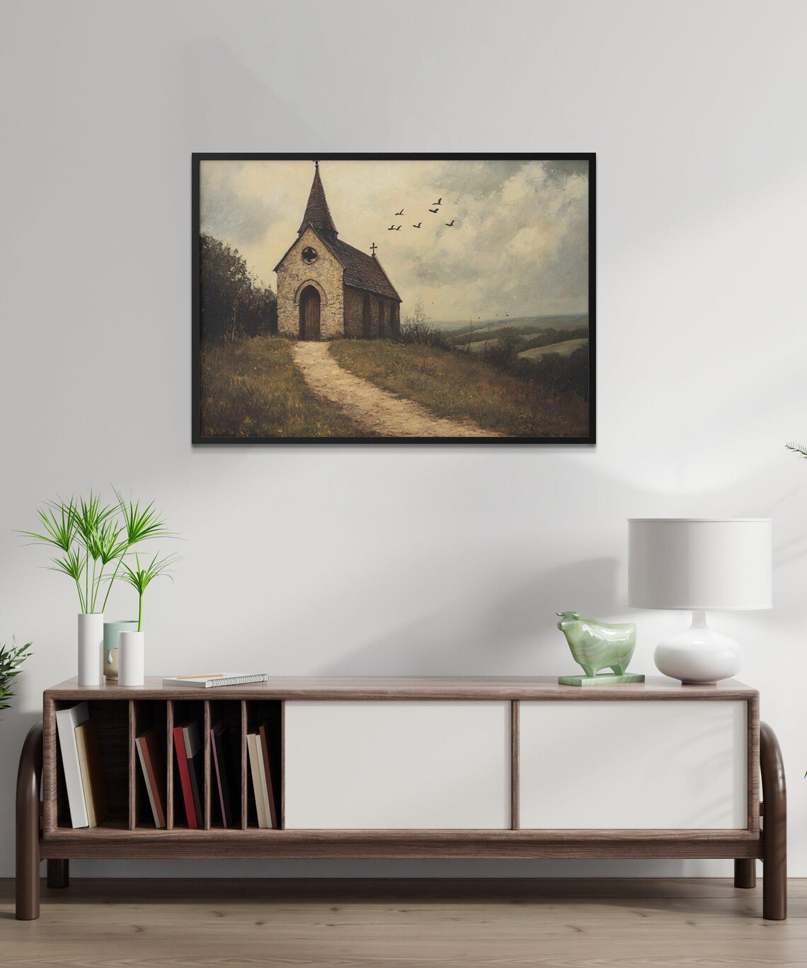Vintage Church Landscape - Rustic Country Chapel Art Print - Image 2
