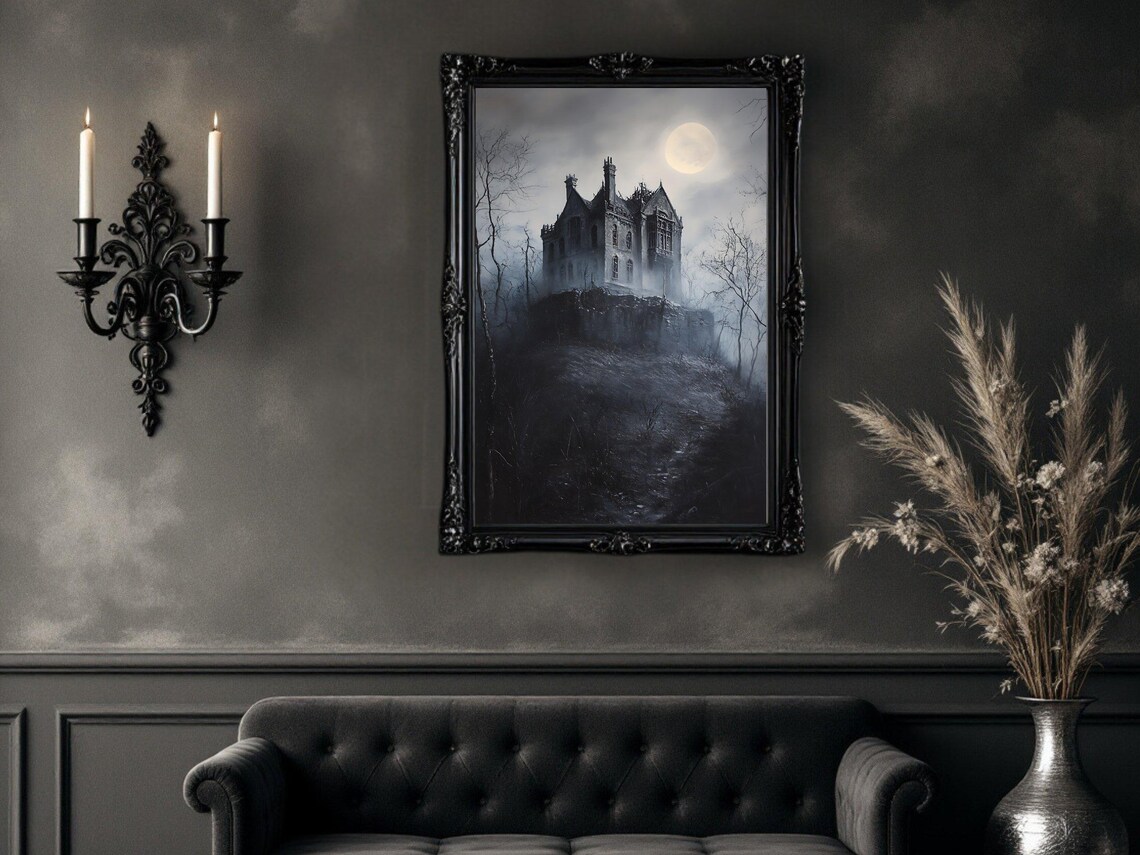 Haunted House - Gothic Halloween Night Scene Art Print - Image 2