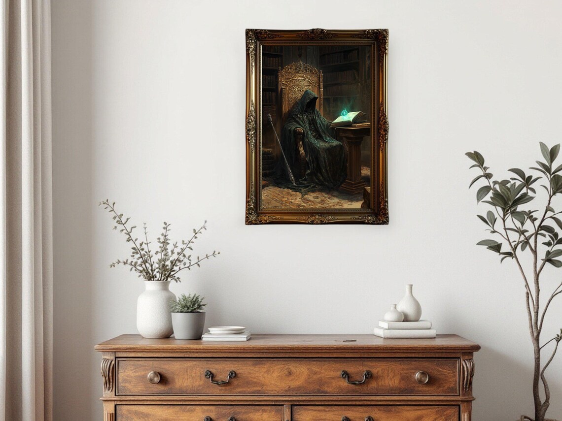 Dark Gothic Wizard Poster, Mystical Library Decor - Image 3