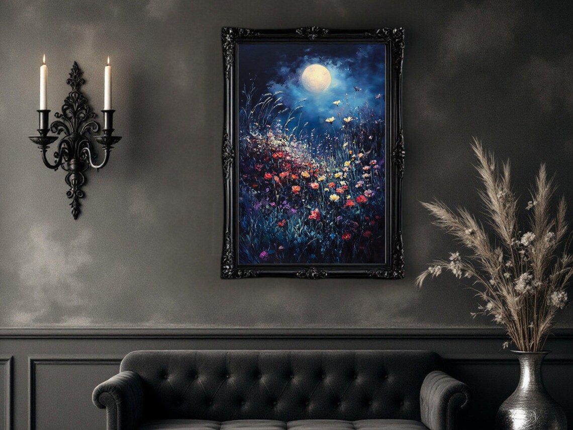 Moonlit Floral Landscape, Abstract Night Flowers - Image 2