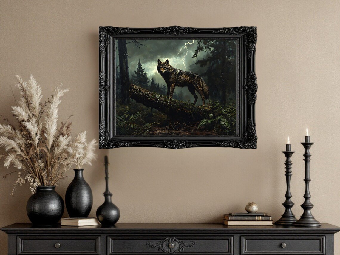 Majestic Wolf, Rainstorm Forest Nature Artwork - Image 2