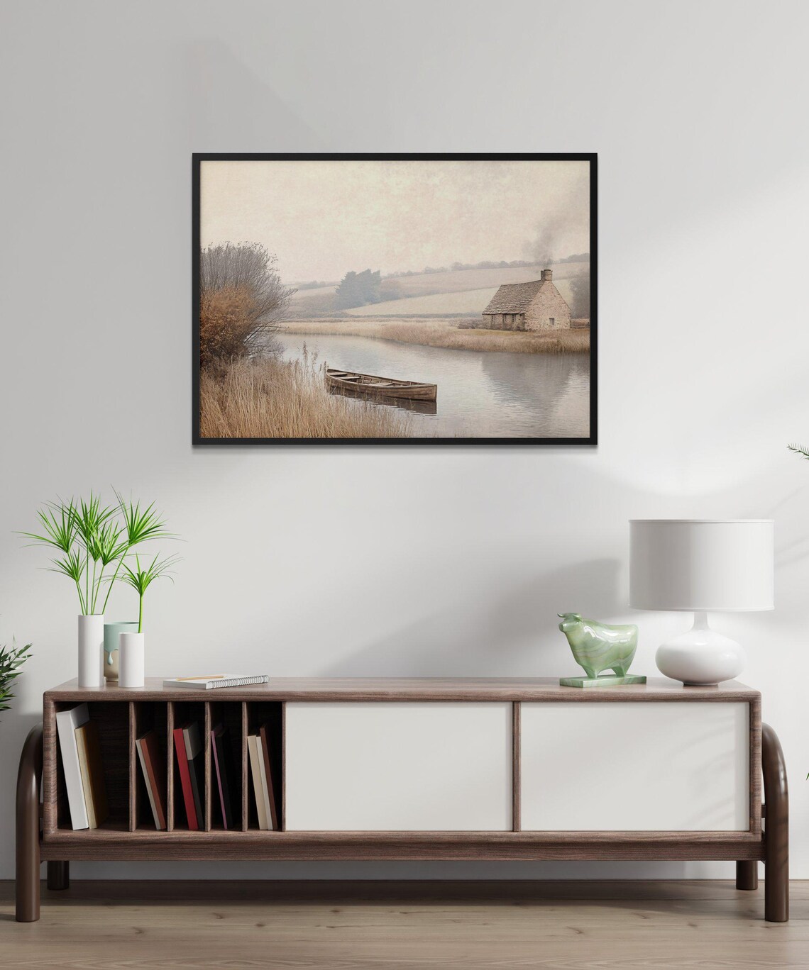 Rustic Countryside River Scene, Landscape Art Print - Image 2