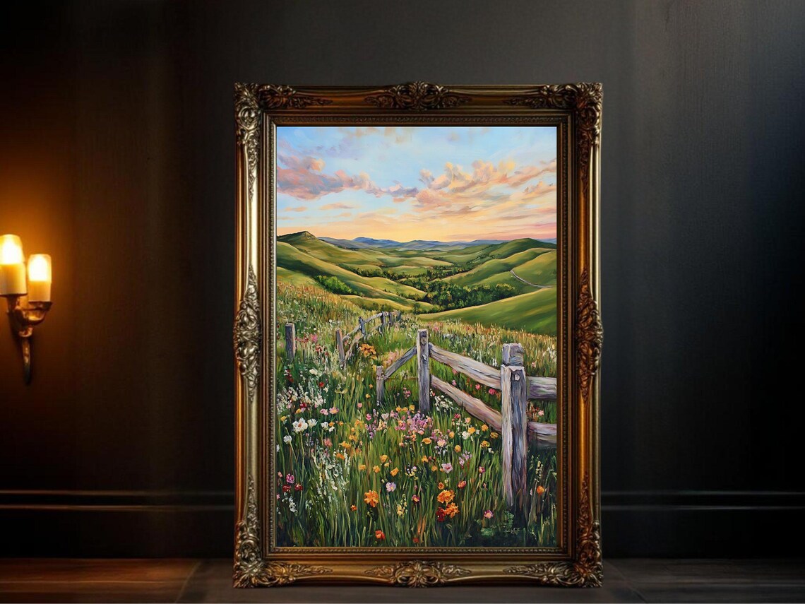 Countryside Landscape, Serene Green Hills Fine Art Print