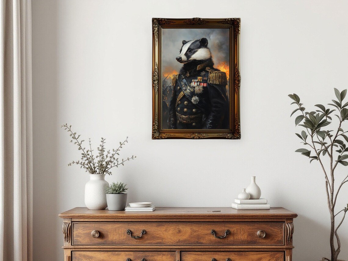 Badger In Military Uniform, Regency Style Animal Portrait - Image 3
