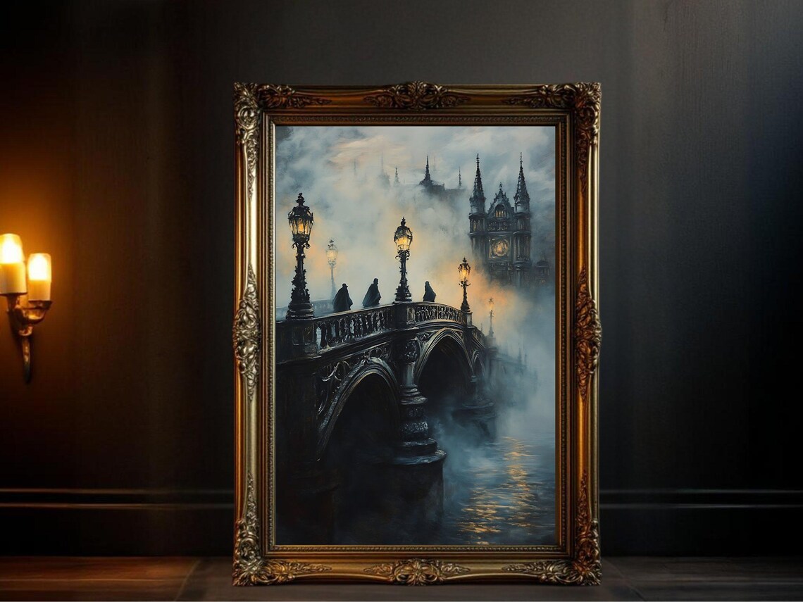 Mysterious Gothic Bridge At Night Art Print