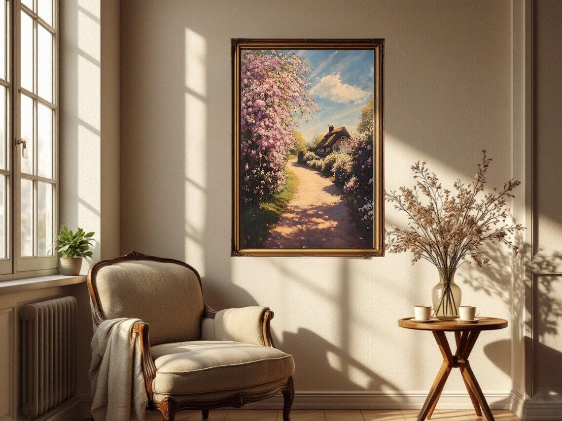 Country Cottage Rustic House Painting, Spring Scene - Image 3