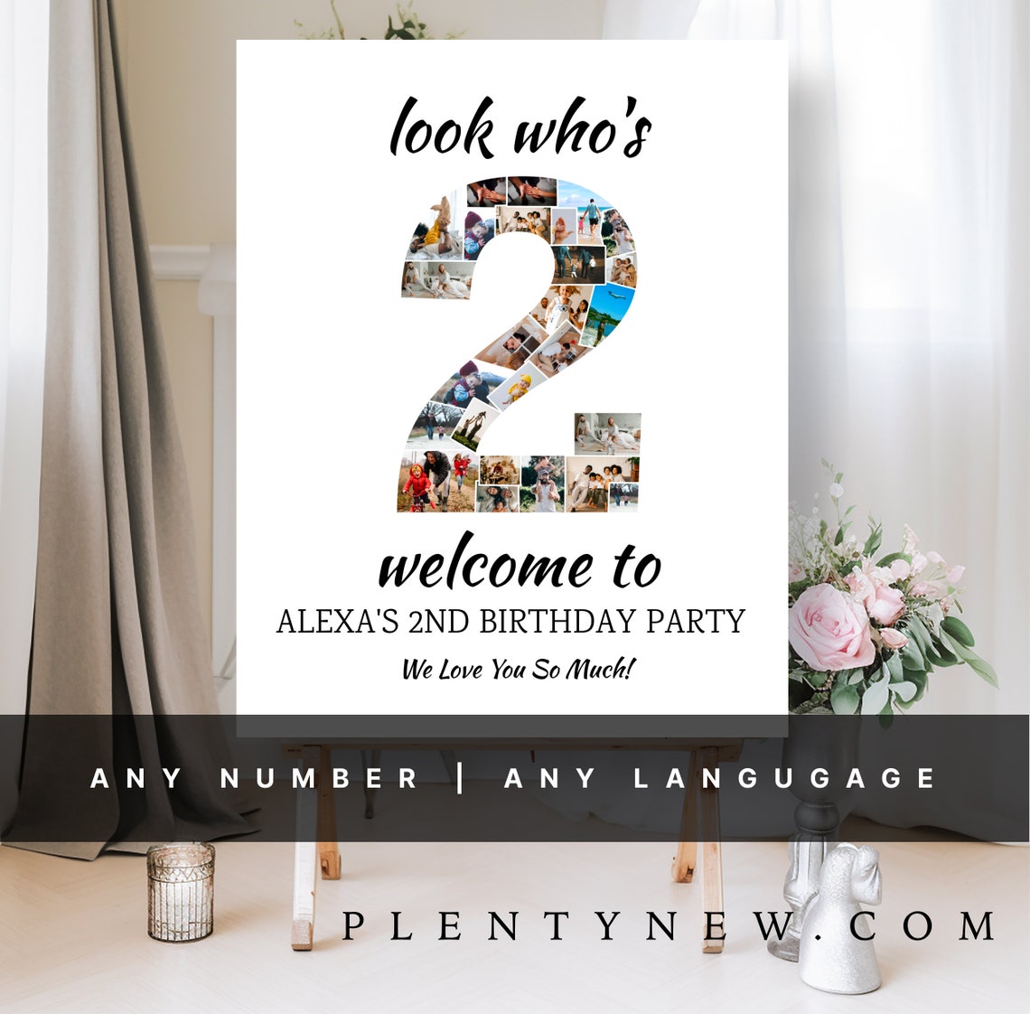 Look Who's Two Photo Collage Welcome Sign 2nd Birthday Poster - Image 2