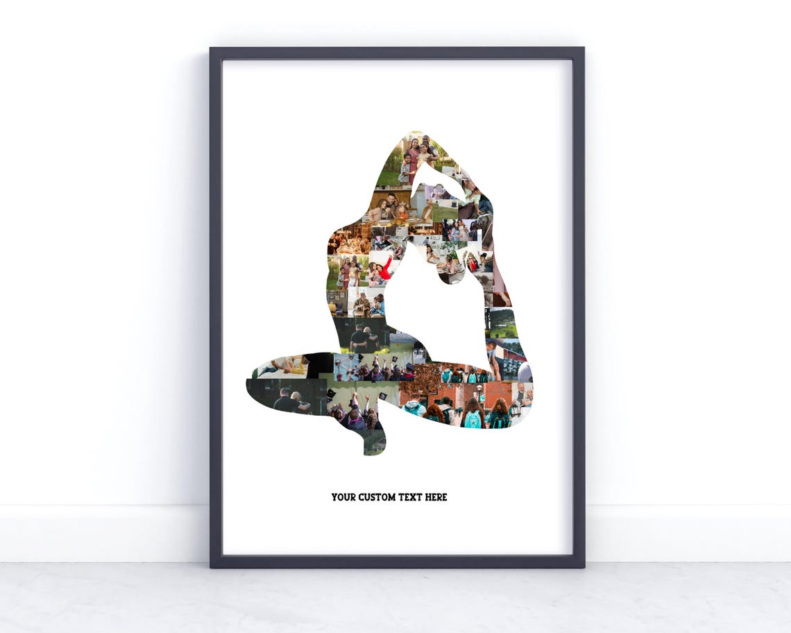 Personalised Yoga Pose Silhouette Photo Collage Custom Text Poster