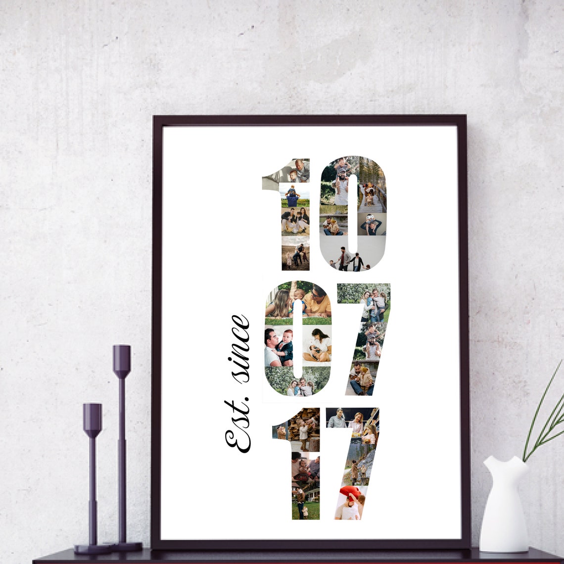 Est Since 10 07 17 Date Photo Collage Anniversary Number Poster