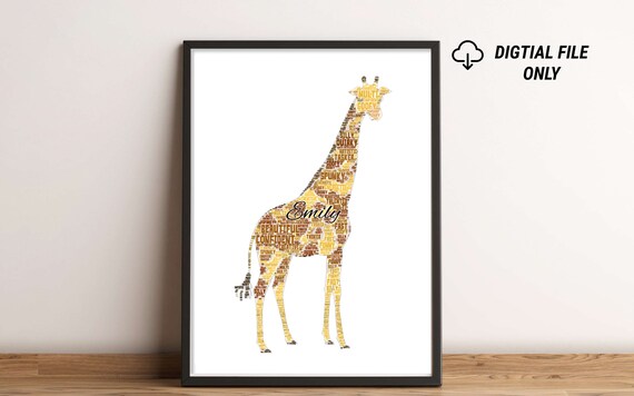 Giraffe Word Art Emily Personalised Animal Lover Gift Poster