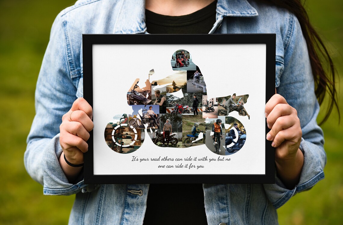 Motorcycle Rider Silhouette Photo Collage Gift For Bikers Poster