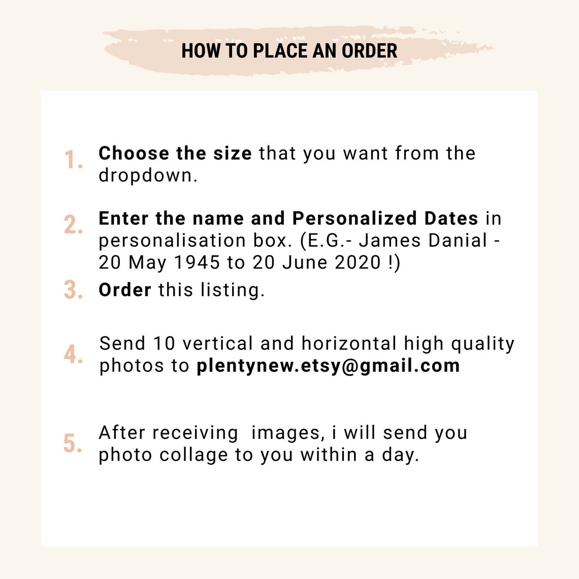 Custom Photo Collage Order Guide Name and Personalized Dates Print