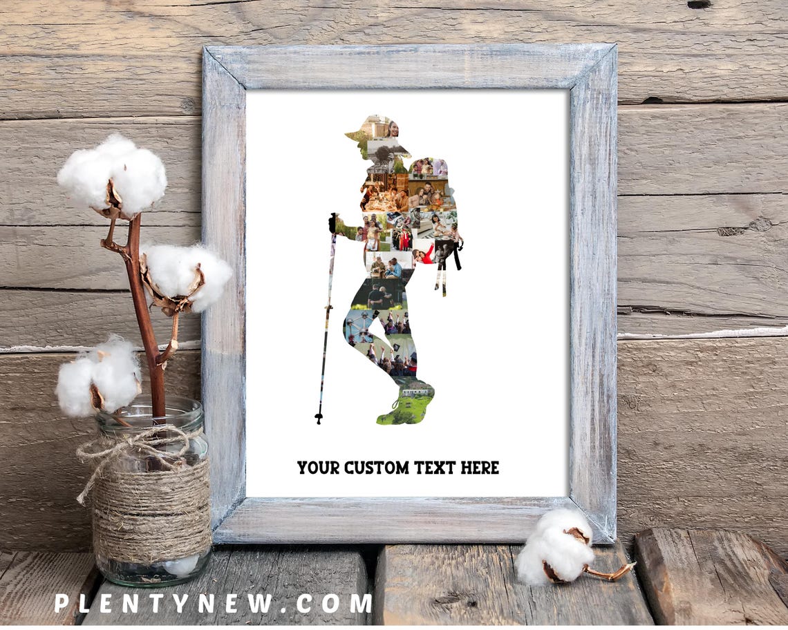 Personalised Hiker Silhouette Photo Collage Trekking Wall Art