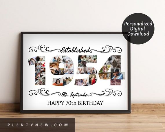 1954 Custom Birthday Photo Collage Personalised 70th Picture Born In 1954 Number Photo Collage 70th Birthday Gift 70th Anniversary Gift
