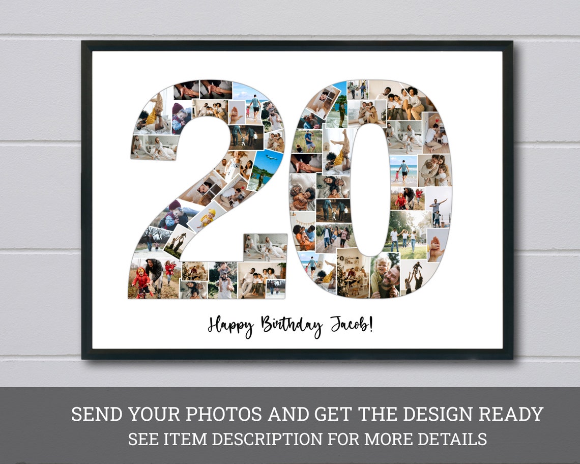 Number 20 Photo Collage Happy Birthday Jacob Memory Gift Poster