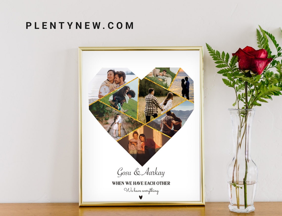 Personalized Heart Photo Collage Custom Couple Names Wall Poster - Image 2