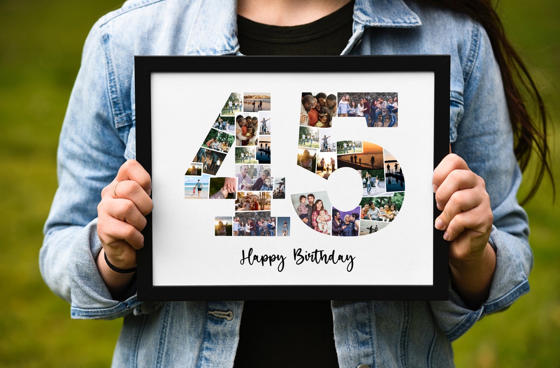 Personalized 45th Birthday Photo Number Collage Custom Gift Print