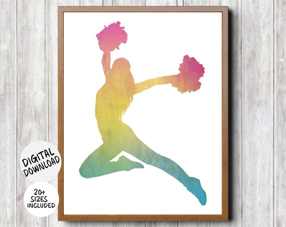Cheerleader Kneeling Gradient Watercolor Pom Pom Cheer Poster