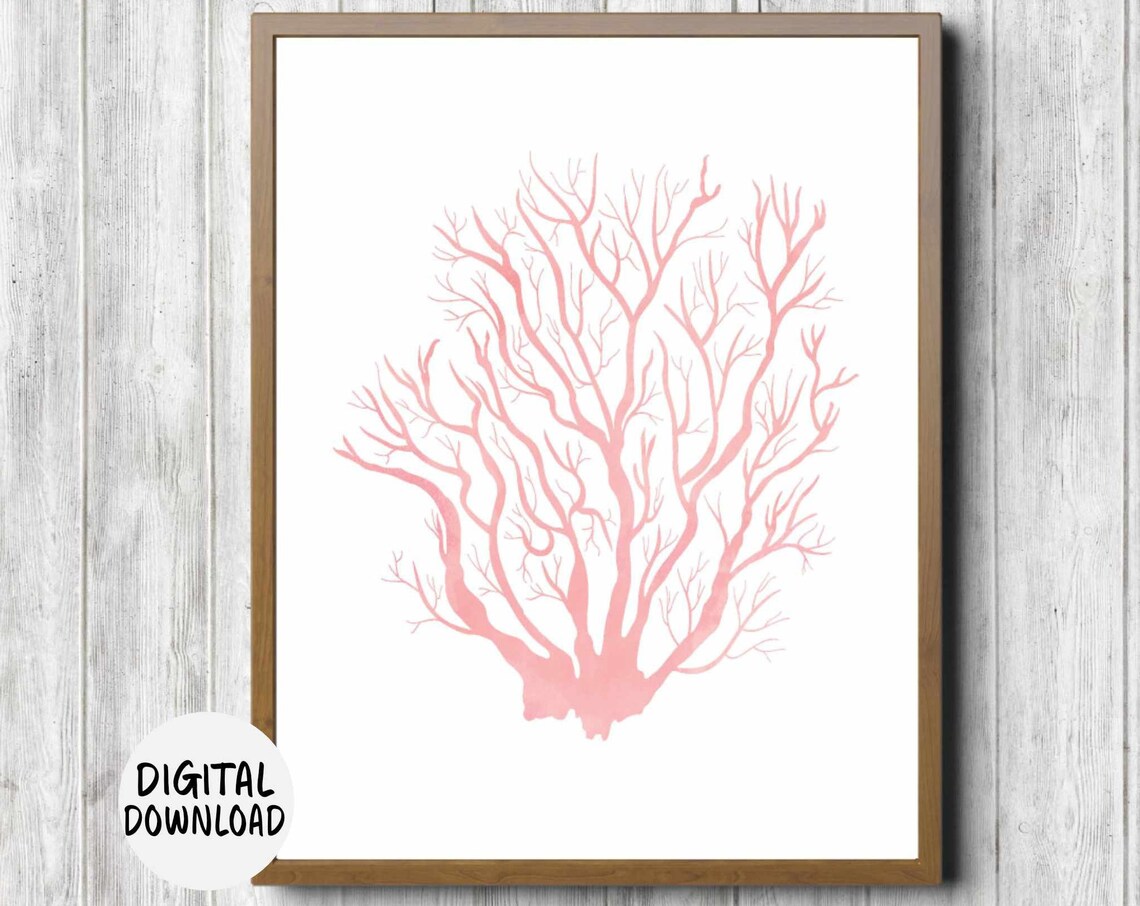 Blush Pink Watercolor Sea Coral Branch Coastal Decor Art Print