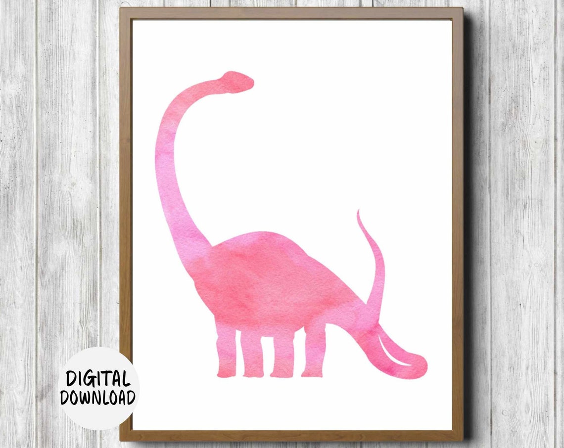 Pink Brontosaurus Watercolor Dinosaur Girls Room Nursery Dino Print