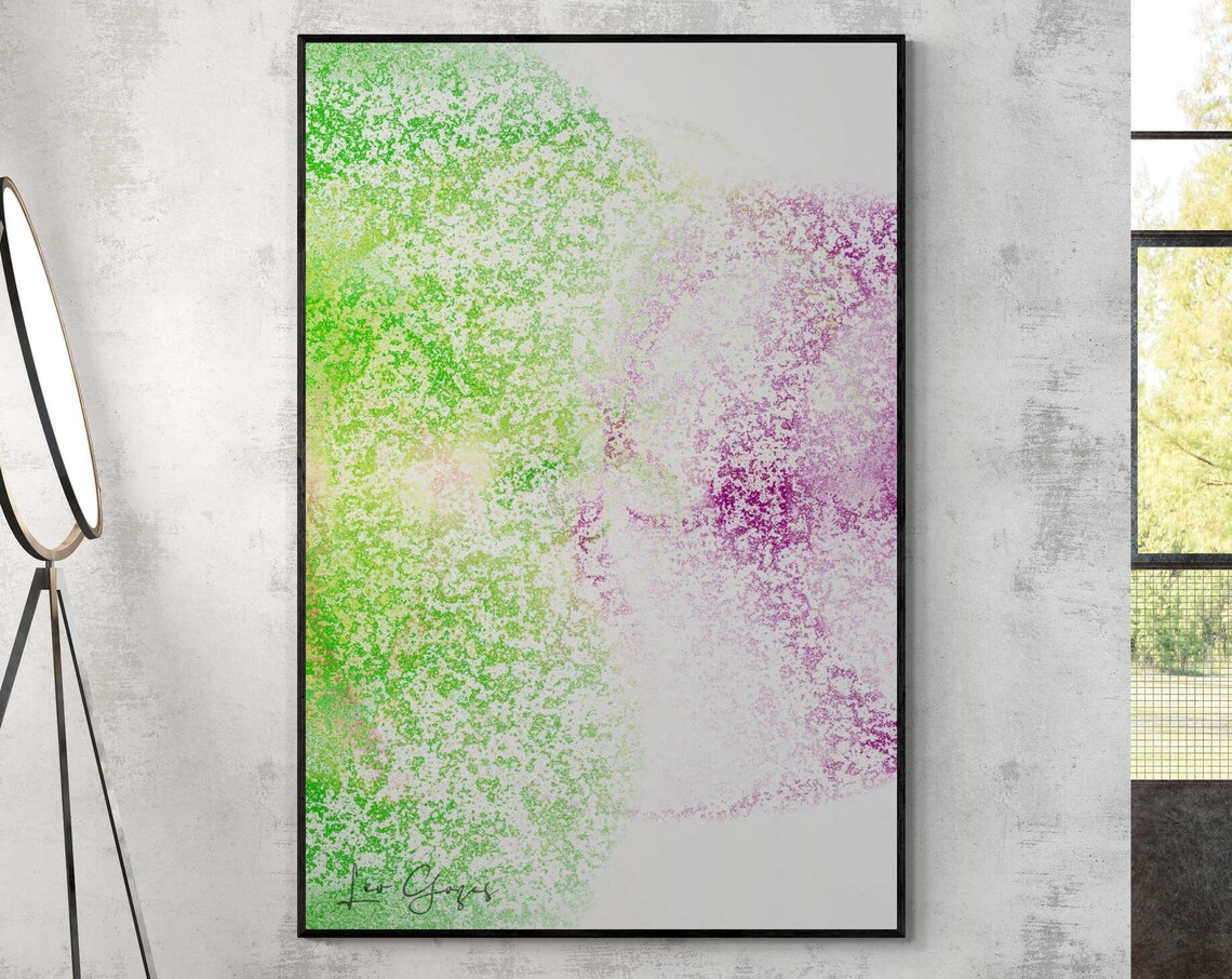 Lime Green and Magenta Stippled Abstract Color Field Art Print