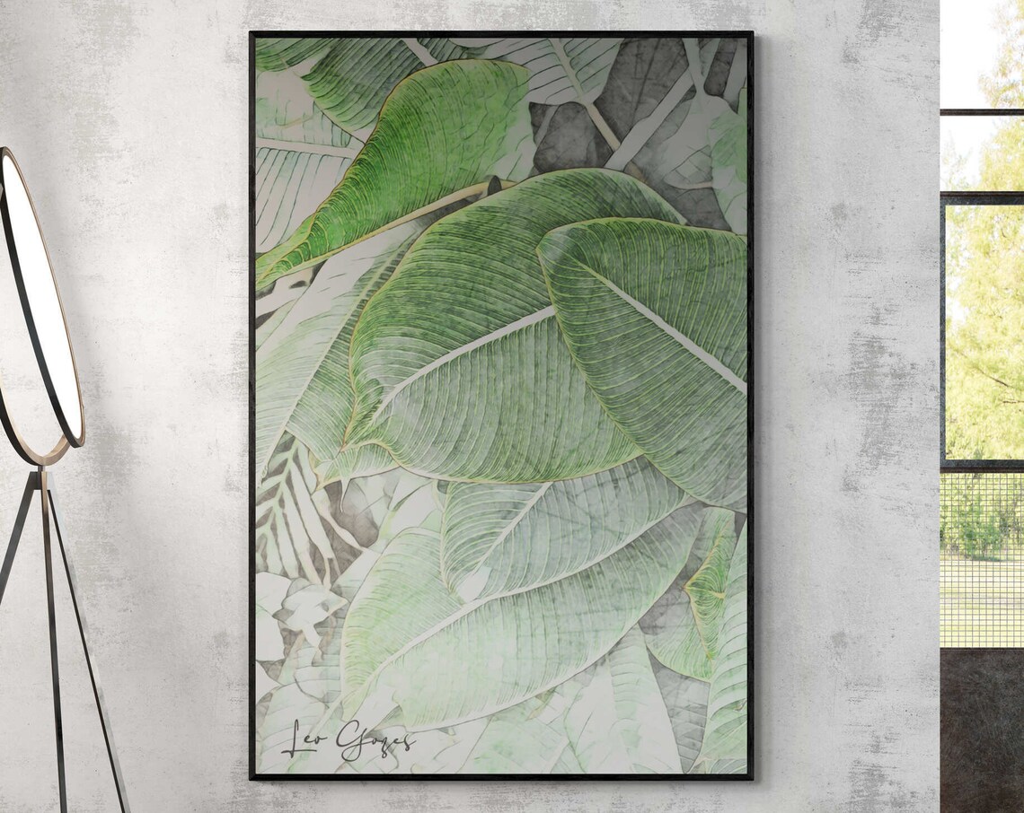 Lush Green Banana Leaf Tropical Botanical Watercolor Art Poster