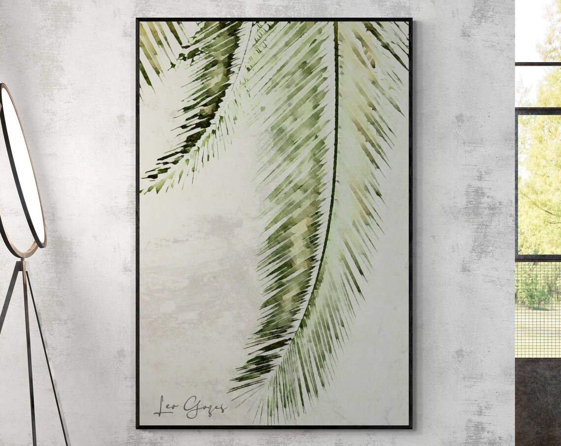Elegant Palm Fronds Tropical Botanical Line Illustration Poster