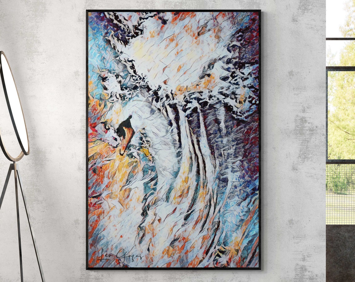 White Swan in Fiery Brushstrokes Expressive Animal Portrait Print