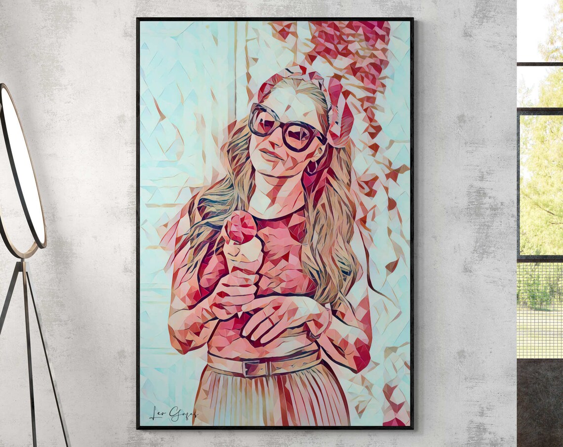 Woman With Sunglasses Eating Ice Cream Fun Geometric Art Poster