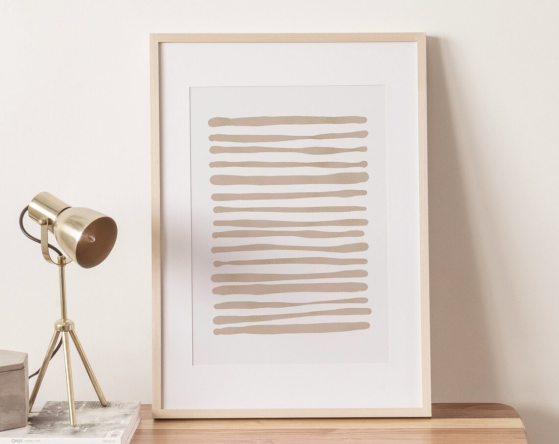 Beige White Line Art Print, Neutral Boho Decor - Image 3