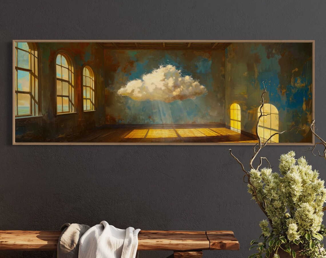 Surreal Cloud Vintage Illustration, Panoramic Art Print
