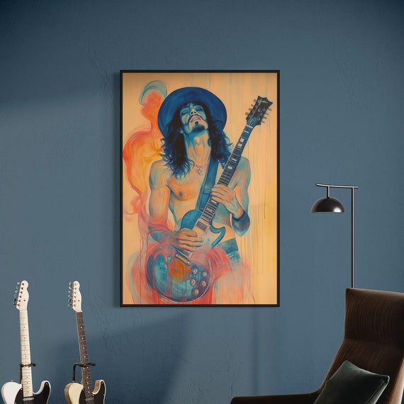 Abstract Guitarist Wall Art Bold Rock Legend Print With Vibrant Colors Perfect Electric Guitar Art For Music Lover Gift