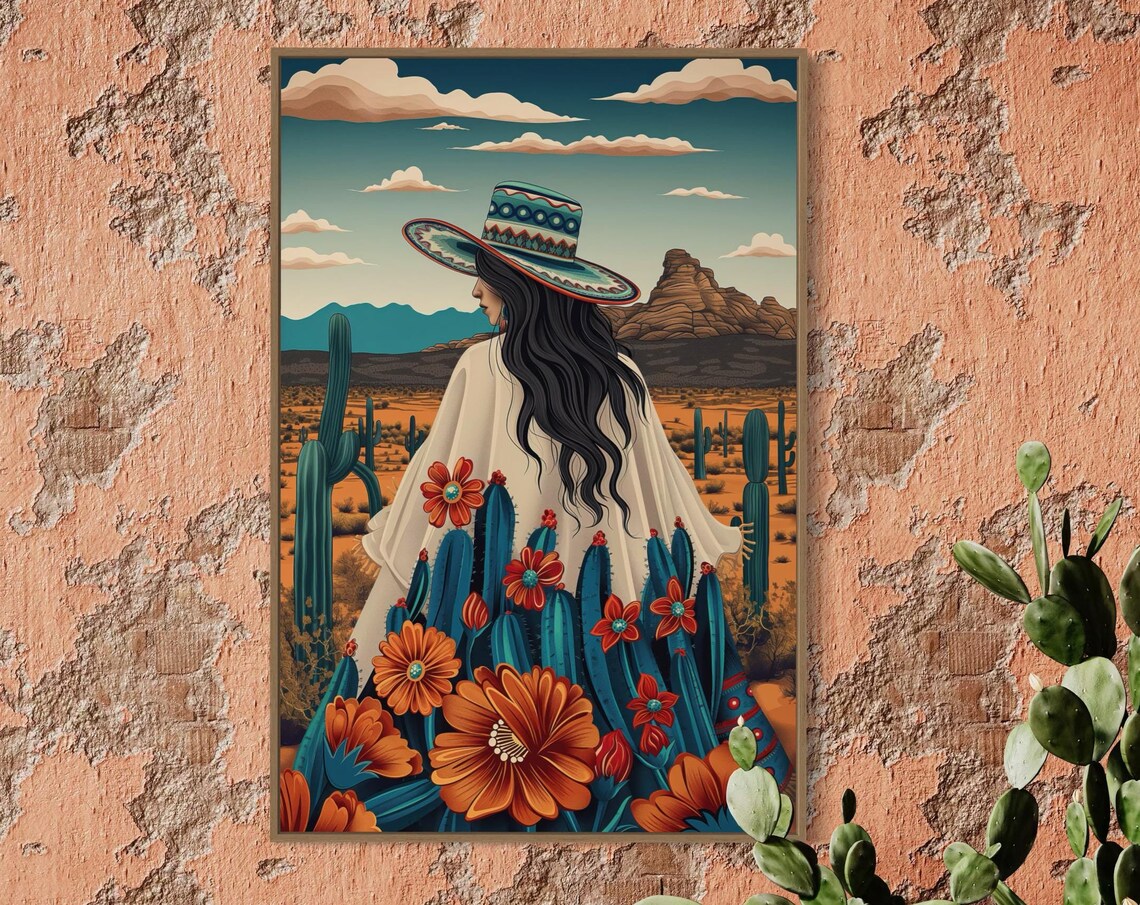 Mexican Woman Desert Landscape, Southwestern Art Print