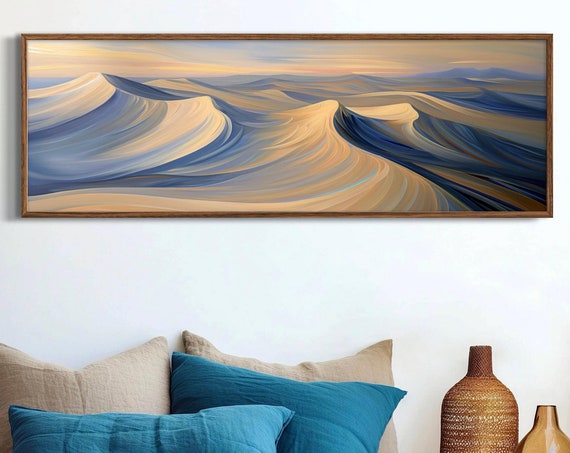 Abstract Desert Sunset Panoramic Sand Dunes Print In Warm Colors Narrow Wall Art For Above Bed Decor And Accent Wall