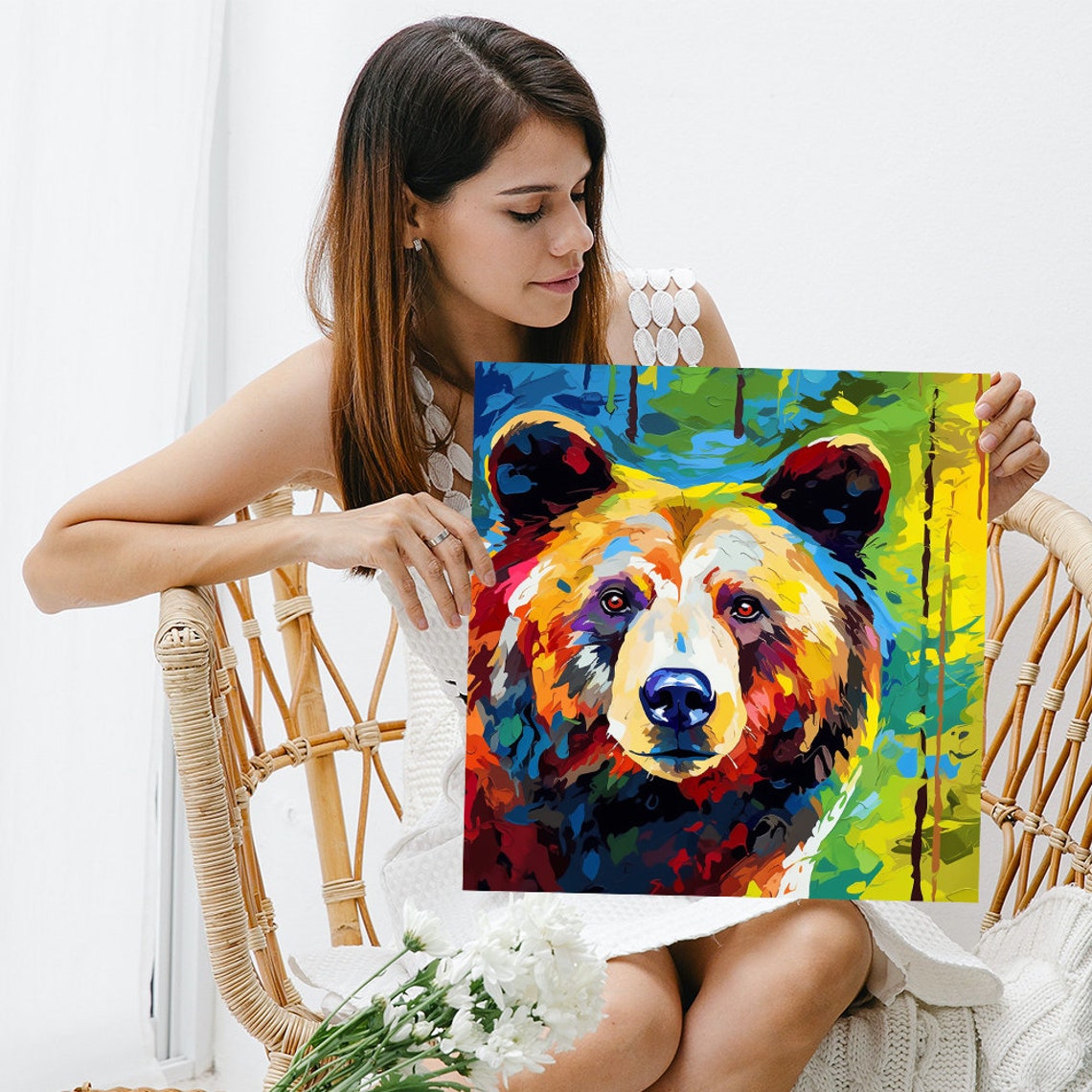 Vibrant Bear Portrait Pop Art Multicolor Bold Wildlife Wall Poster - Image 3