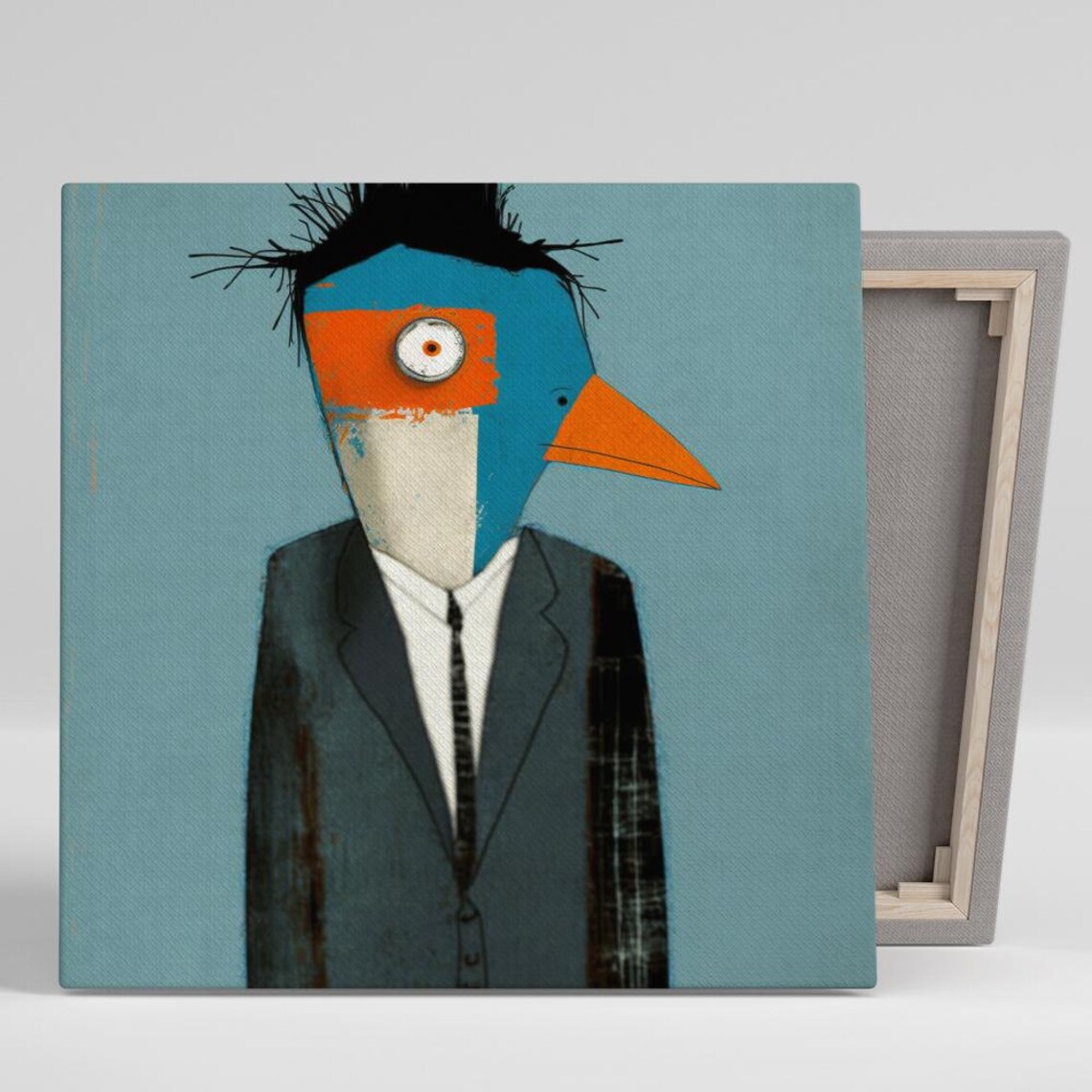 Bird Man in Business Suit Surreal Pop Art Whimsical Office Wall Poster