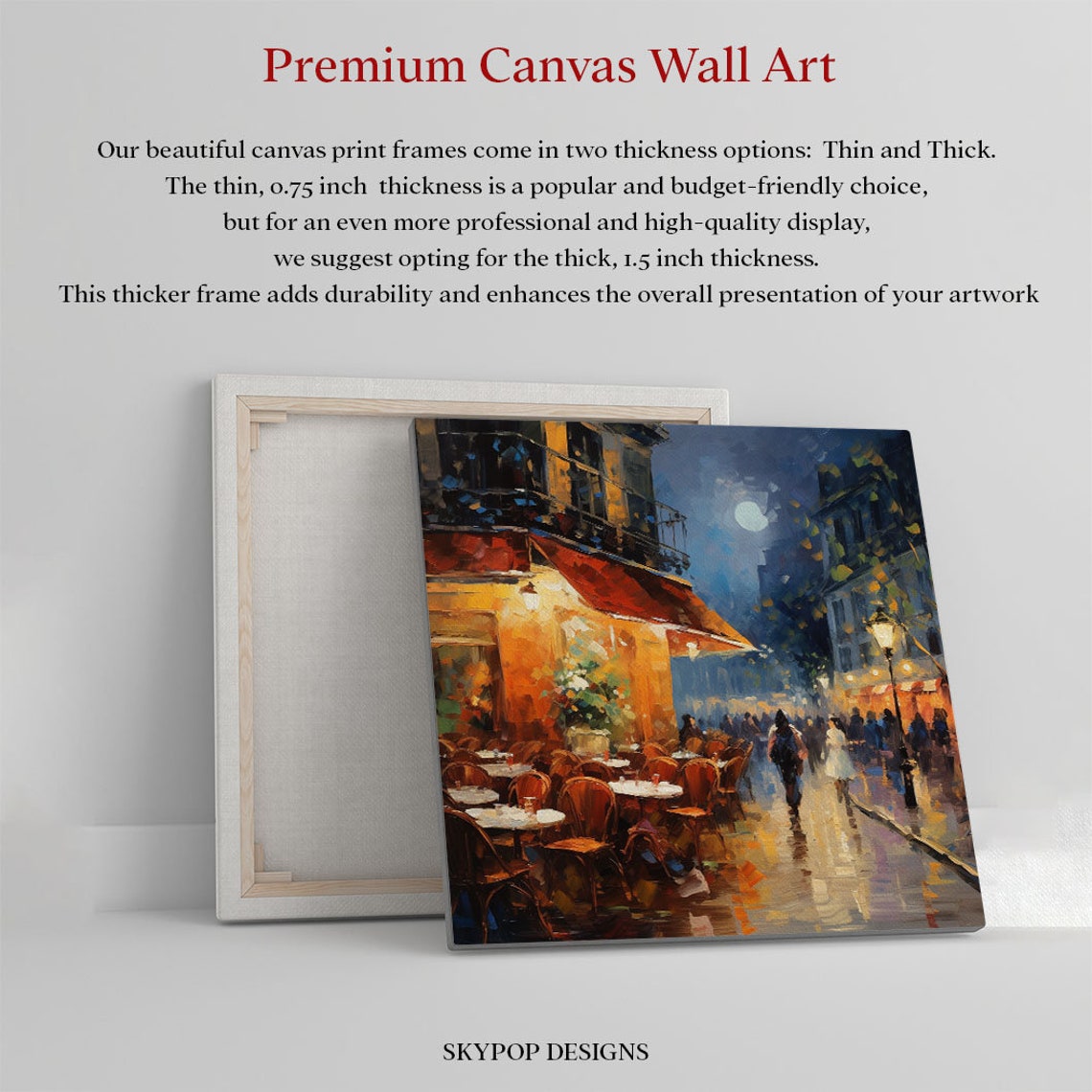 Moonlit European Cafe Street Night Red Awning Impressionist Art Poster - Image 4