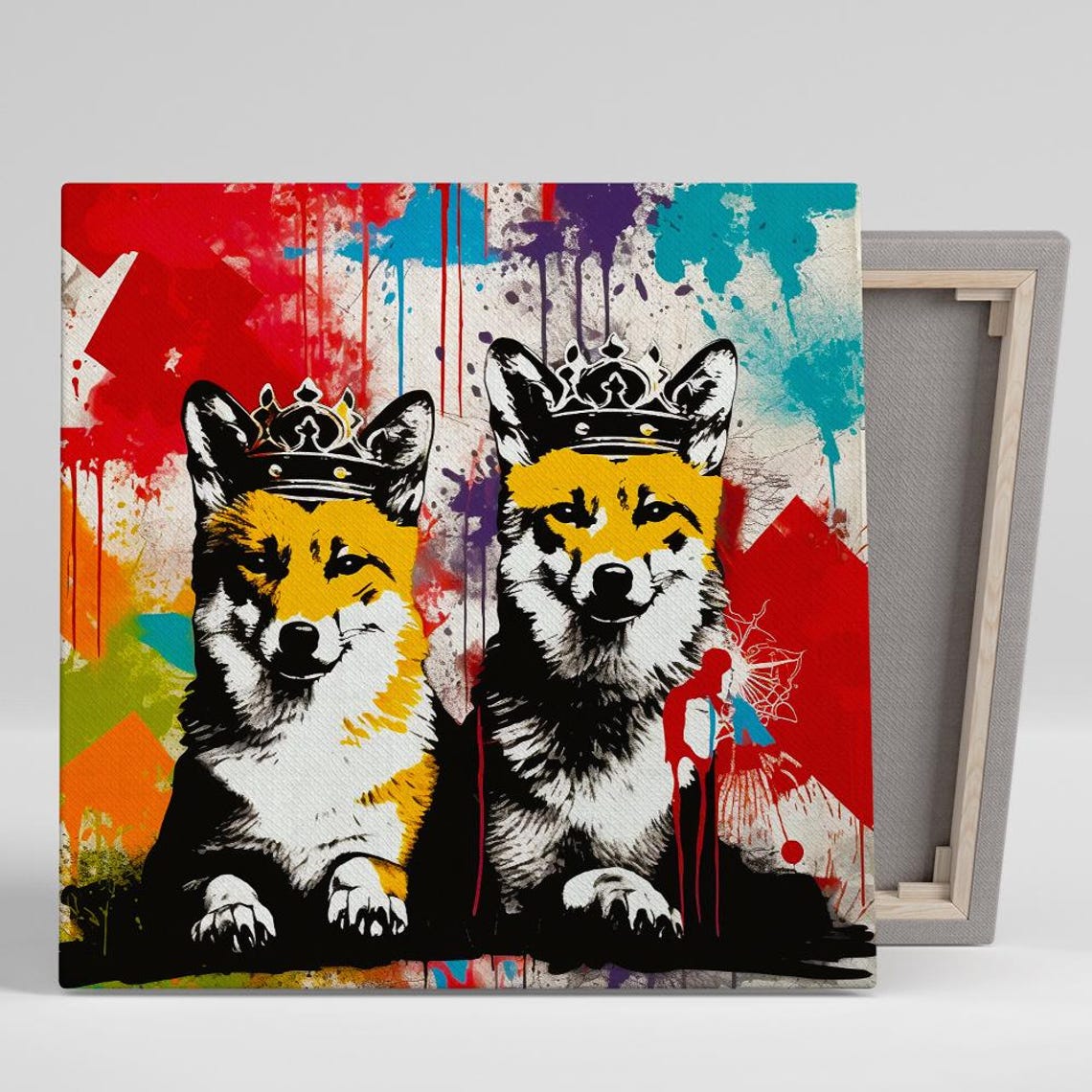 Two Crowned Foxes Graffiti Pop Style Bold Animal Portrait Poster