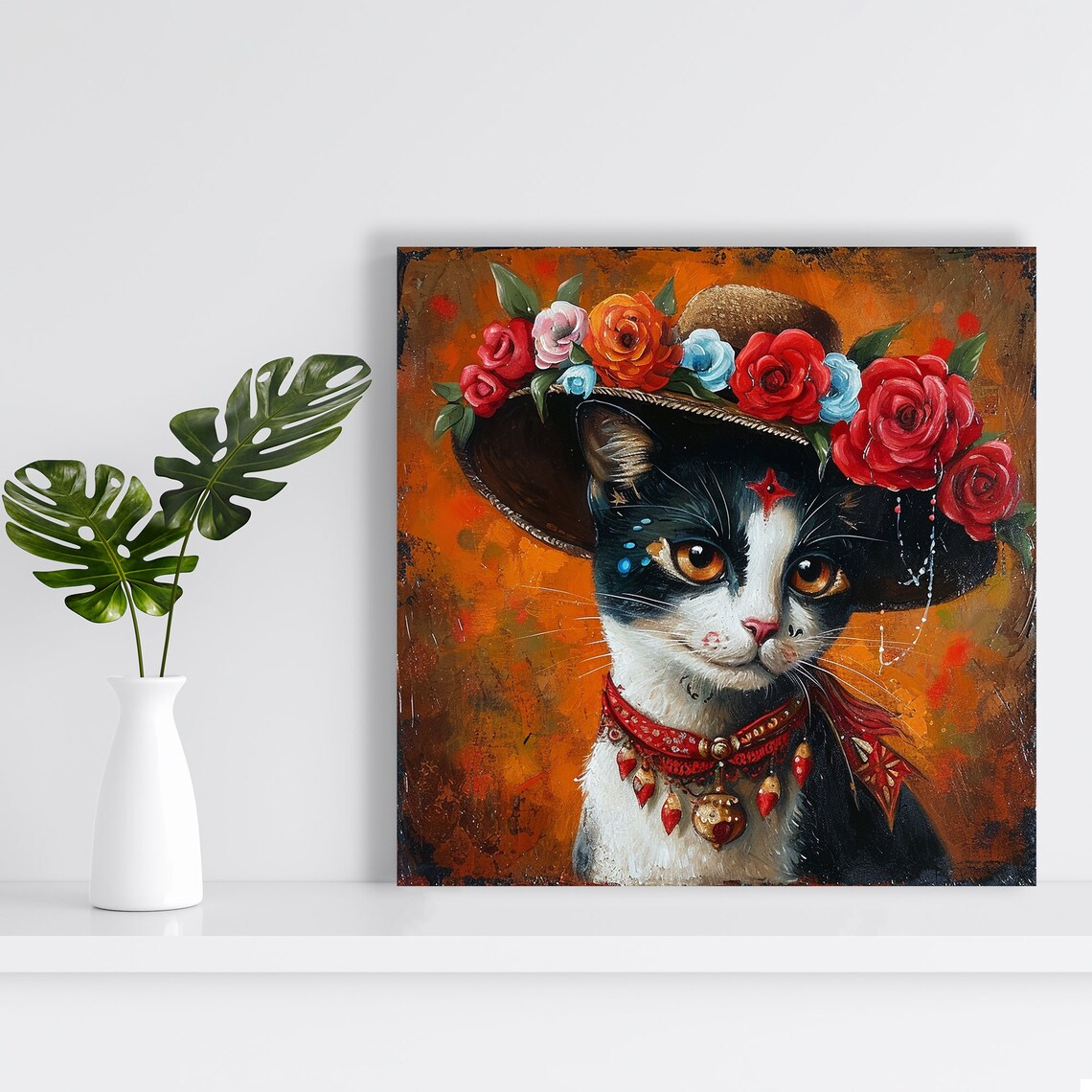 Cat Fiesta, Whimsical Bohemian Glam Art Print - Image 2