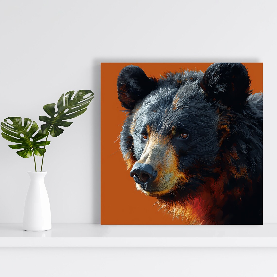 Majestic Black Bear Portrait Terracotta Orange Background Wildlife Poster - Image 2