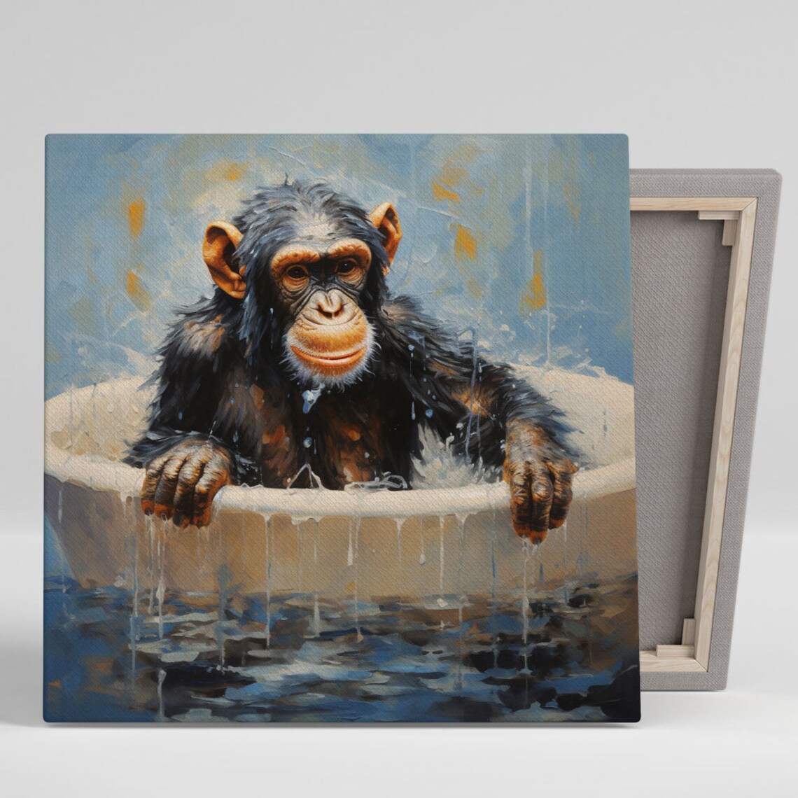 Monkey In Bathtub Bathroom Poster, Modern Decor