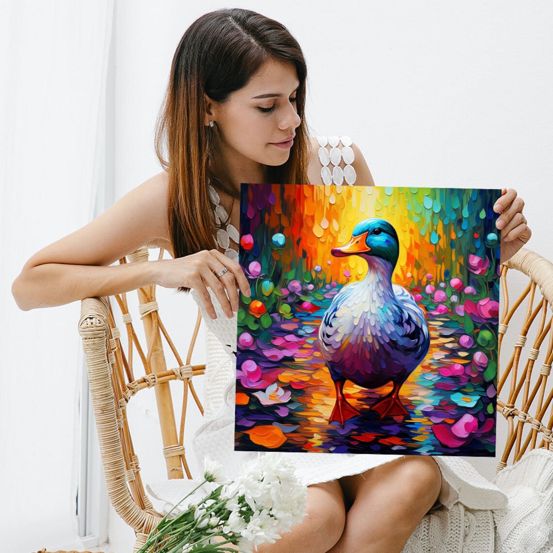 Duck With Flower, Whimsical Living Room Art Print - Image 5