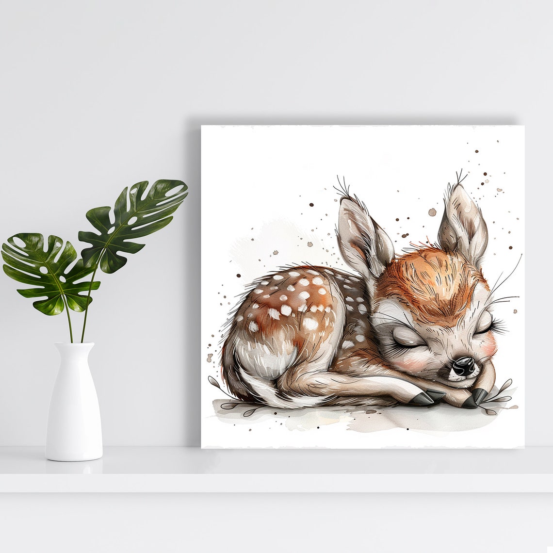 Sleeping Baby Fawn Watercolor Nursery Woodland Animal Poster - Image 2