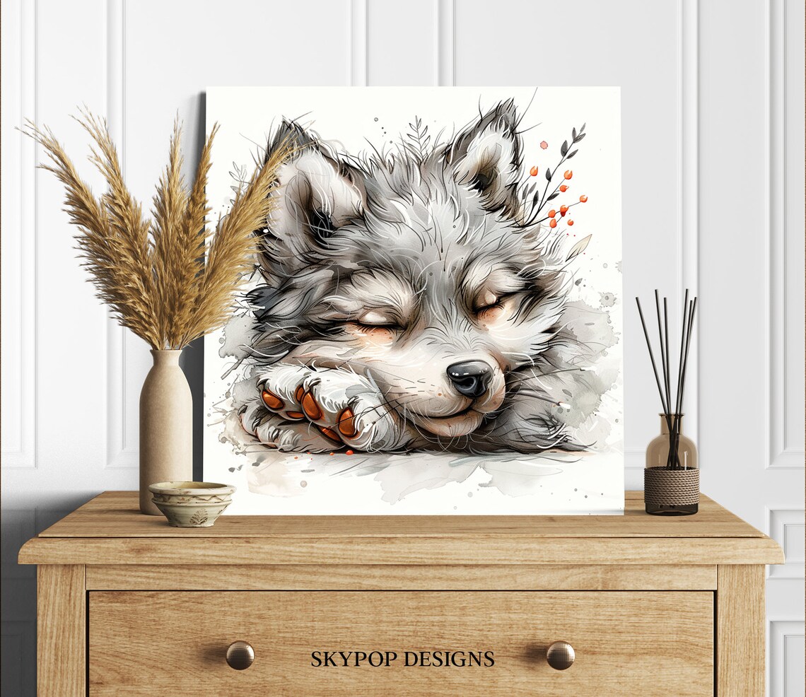 Sleepy Pup Blossom Art Print, Whimsical Decor - Image 2