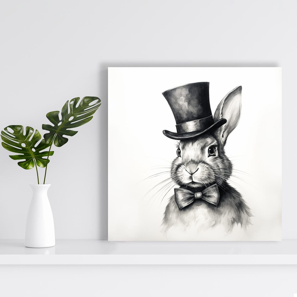 Dapper Rabbit Gentleman Top Hat Bow Tie Vintage Animal Wall Art Poster - Image 2