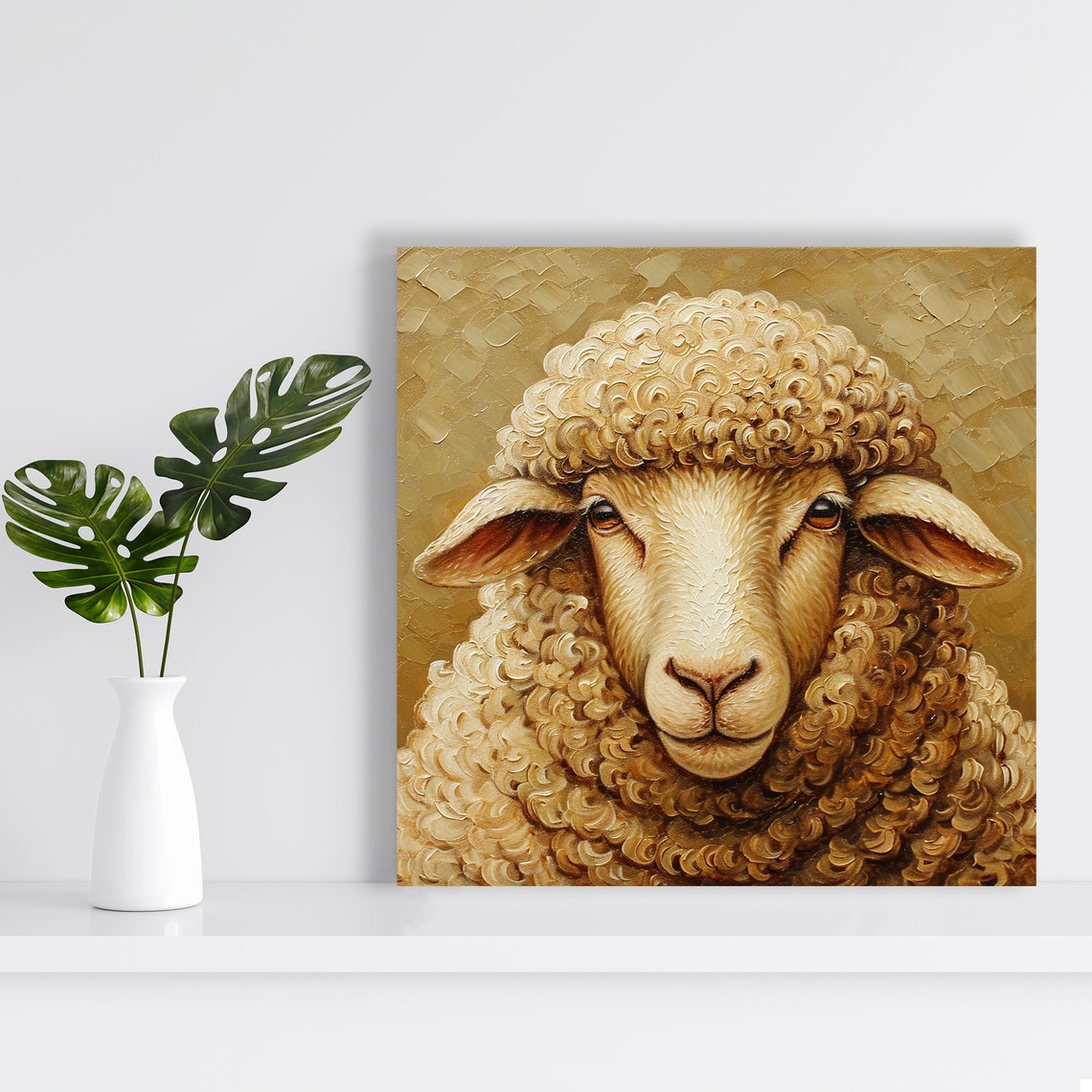 Golden Sheep Portrait Impasto Oil Painting Style Wall Art Poster - Image 2
