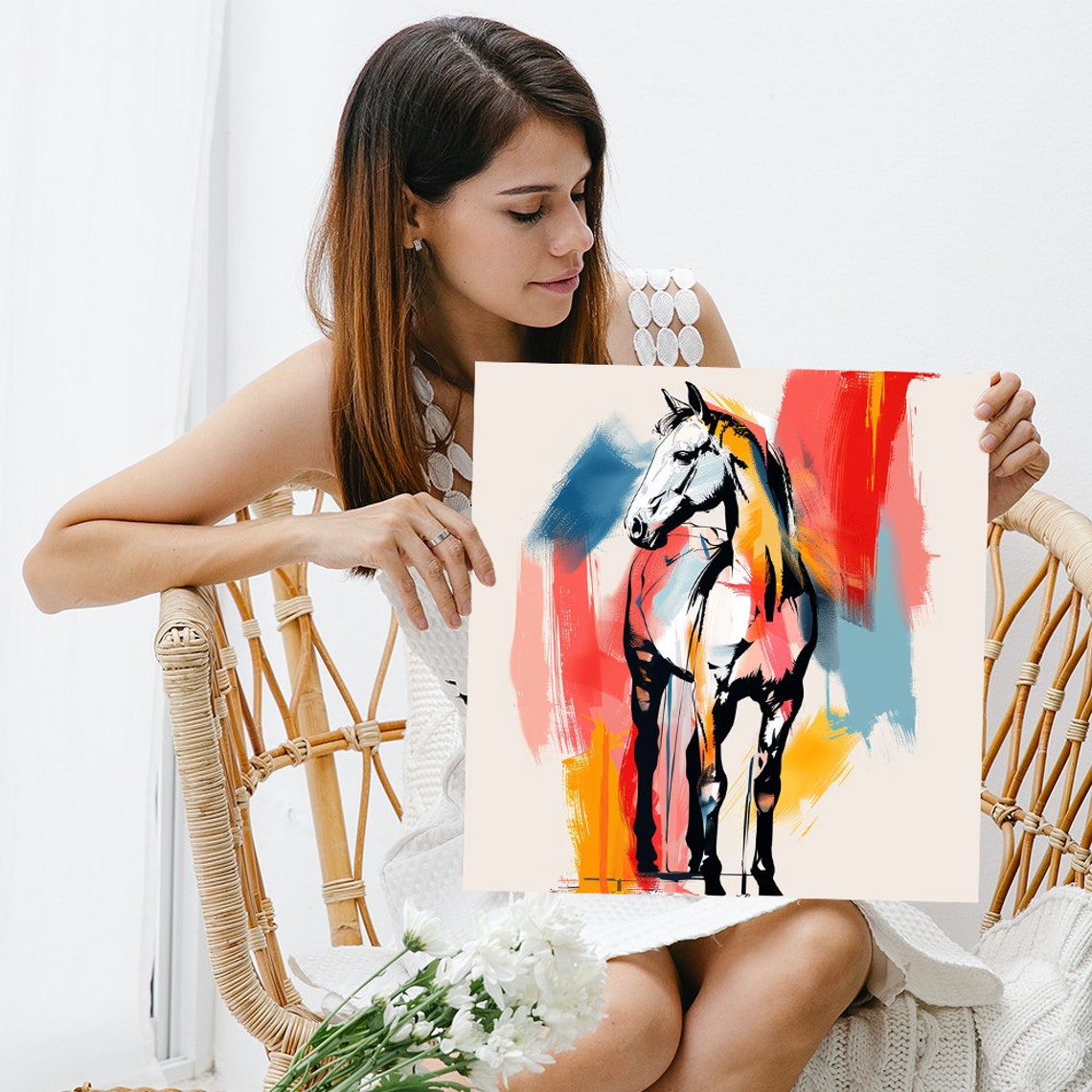 Abstract Horse Colorful Brushstroke Minimalist Modern Art Poster - Image 3
