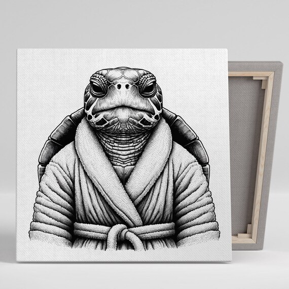 Turtle In Bathrobe Or Poster Bathroom Wall Decor Turtle Bathroom Decor Funny Animal Decor Modern Decor Bathrobe Decor Home Art